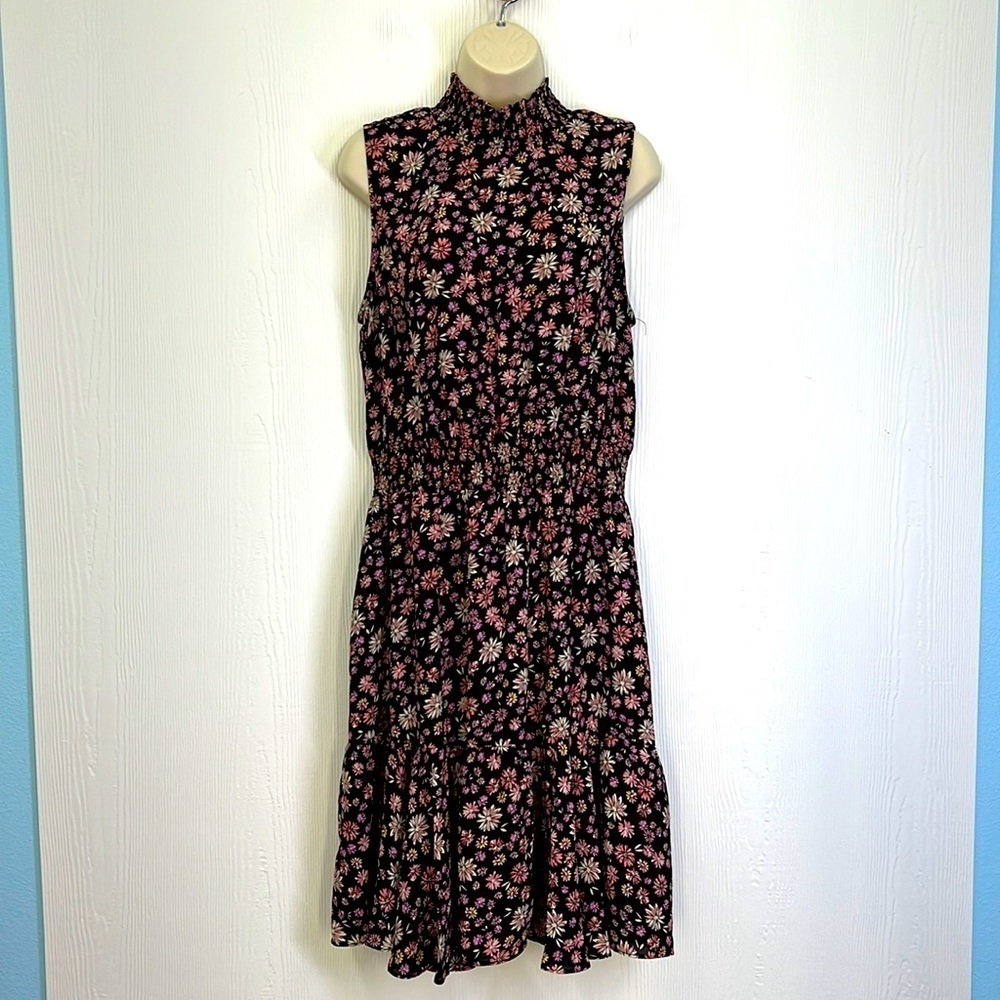 Nanette Lepore - Floral Black Smocked Neck Midi Dress Size 14
